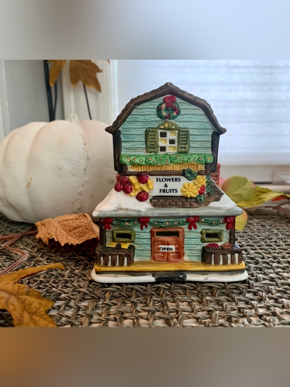 Flowers & Fruits Christmas Village House Ceramic Miniature Holiday Building